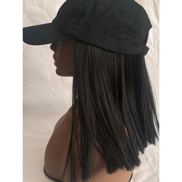 Baseball Cap Wig with Silky Straight Hair in Medium length color 1B off black - Picture 4 of 9